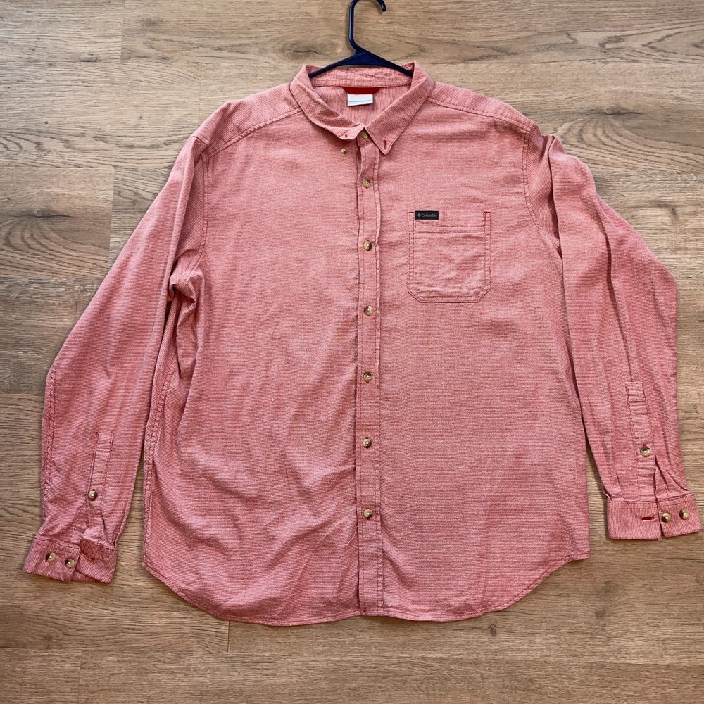 Columbia Mens XXL Long Sleeve Button Down Shirt Coral Red Textures Casual